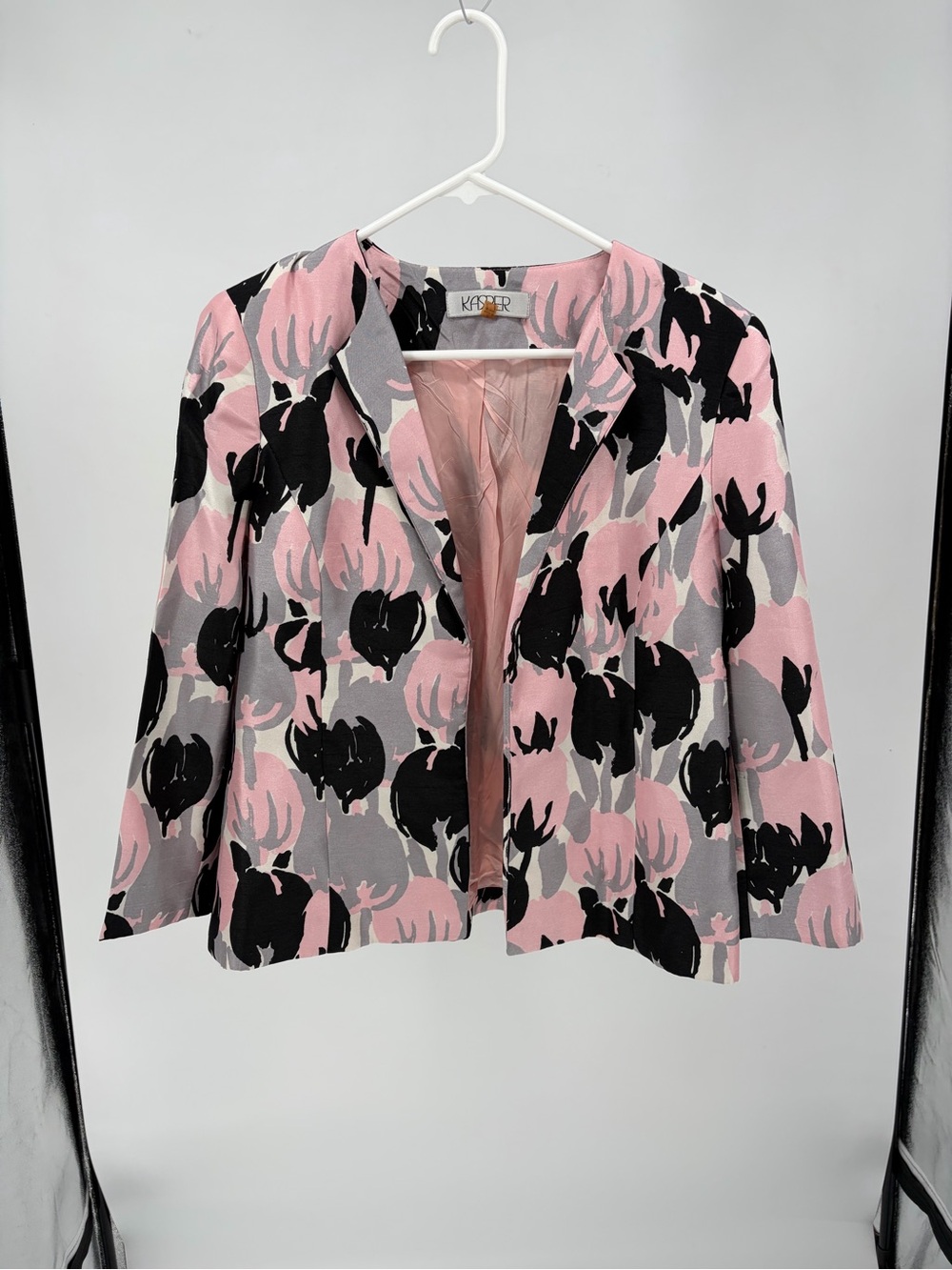 Kasper Pink Black Gray Floral Open-Front Blazer